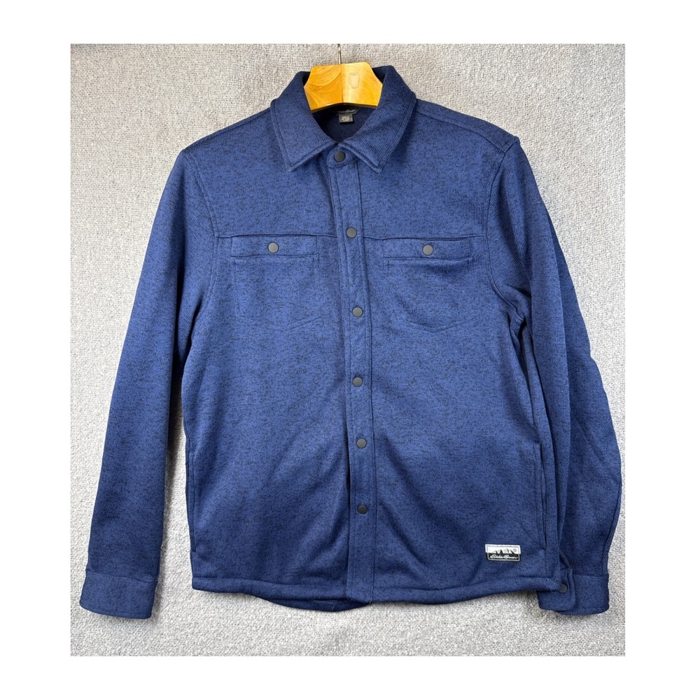 Eddie Bauer Soft Fleece Shirt‎ Jacket Button Up Mens Size Small Blue Shacket EUC